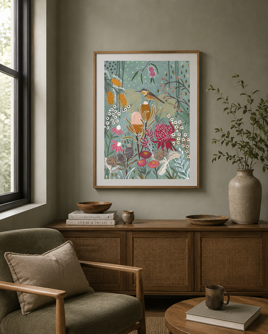 A Teal Bush Serenade Print