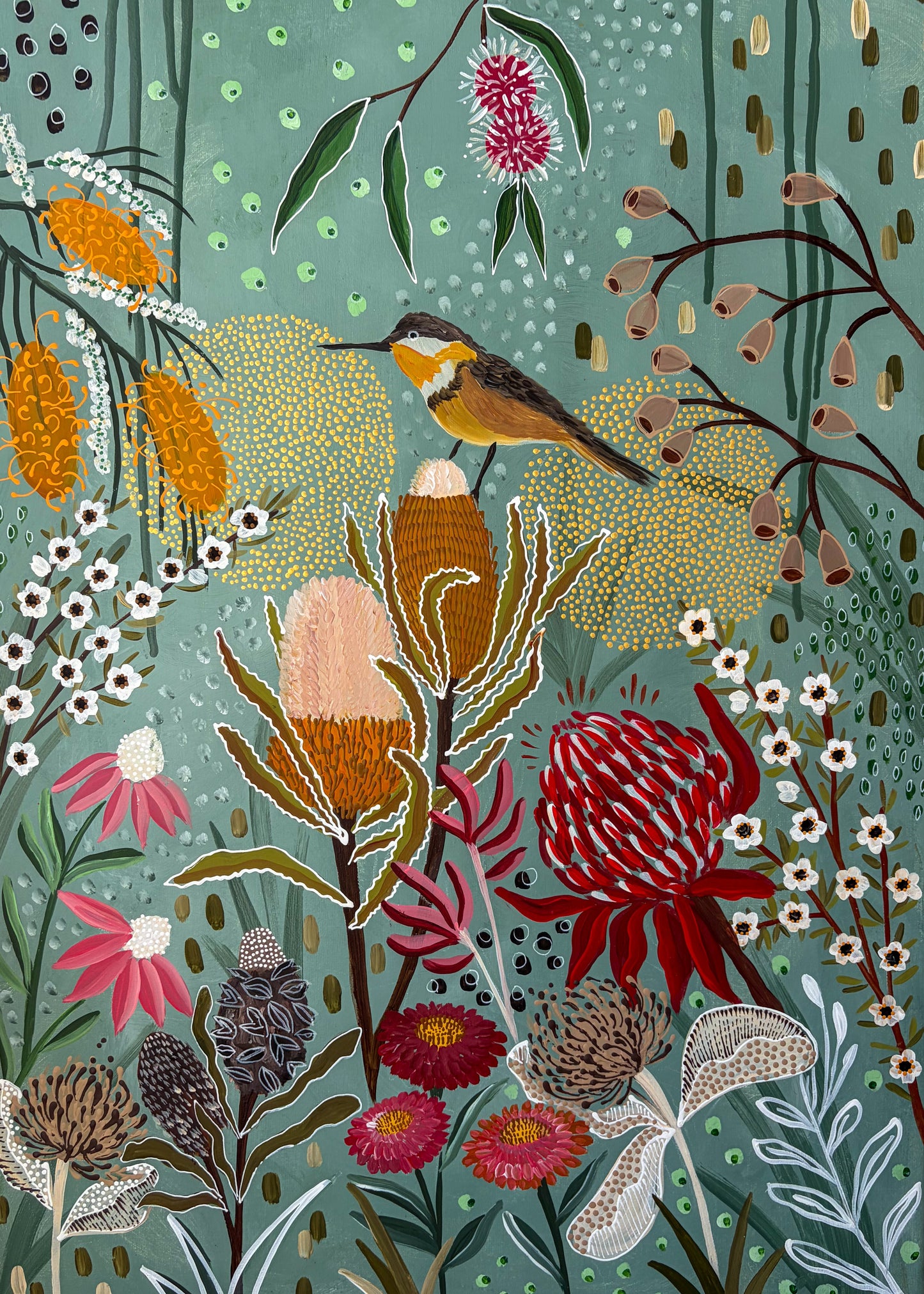 Teal Bush Serenade - Original Artwork