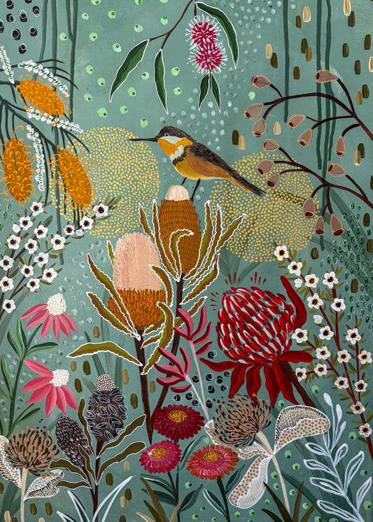 Teal Bush Serenade - Original Artwork