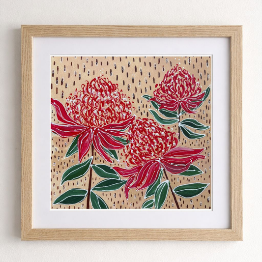Waratah Blooms - Beige - Fine Art Print